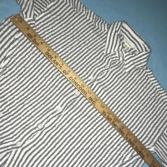 MAX STUDIO striped gray and white collared 3/4 button up sleeves textured size S - Picture 6 of 10
